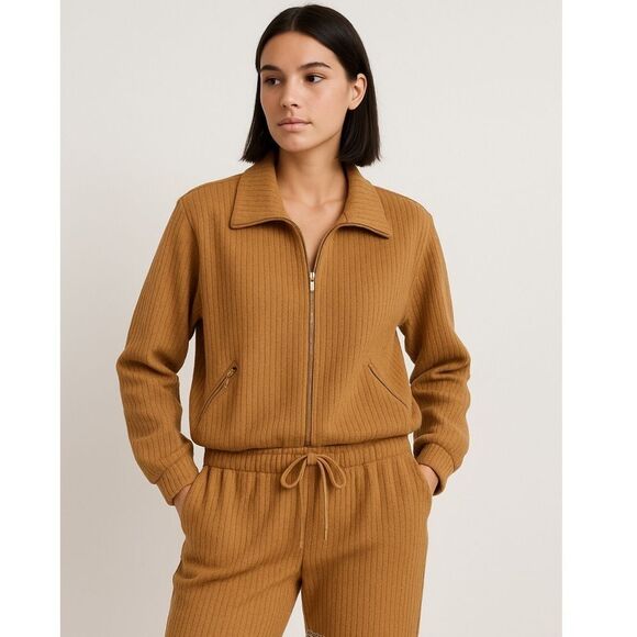 St. John Vintage Tan Brown Jogging Track Suit Set Jacket and Pull on Pants - Picture 2 of 15